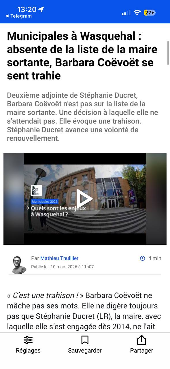 La Voix du Nord, 10 mars 2026 : Barbara Coëvoët écartée de la liste de la maire de Wasquehal